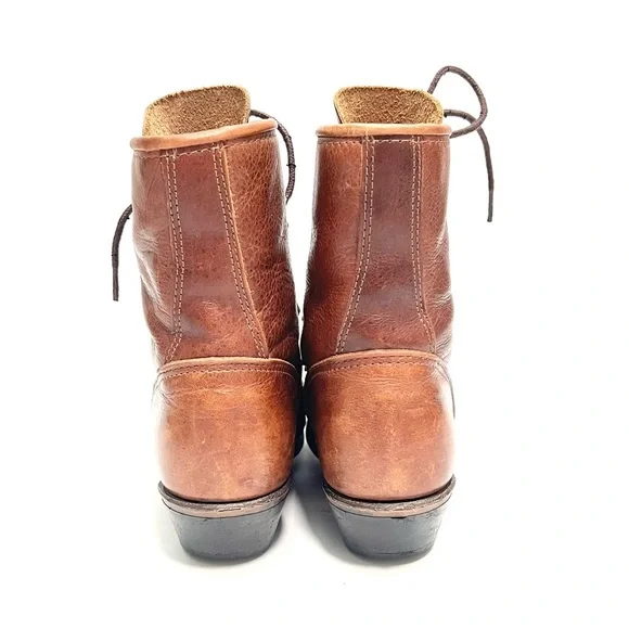 Vintage 1980s brown leather brogue lace up kiltie roper granny boots - Picture 7 of 9